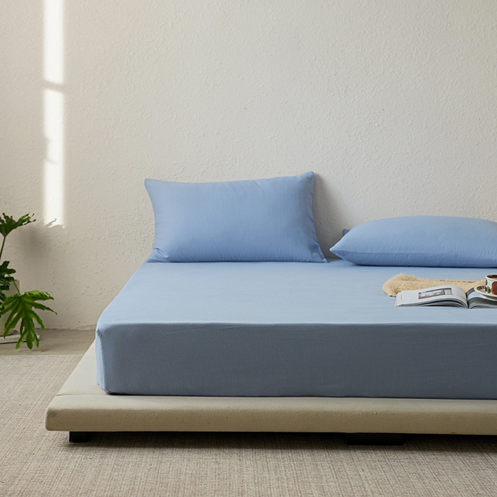 91家纺网 家纺一手货源 找家纺 千朵森 2025新款全棉纯棉提花磨毛床笠单品床笠单件单床笠 线语—雾霾蓝