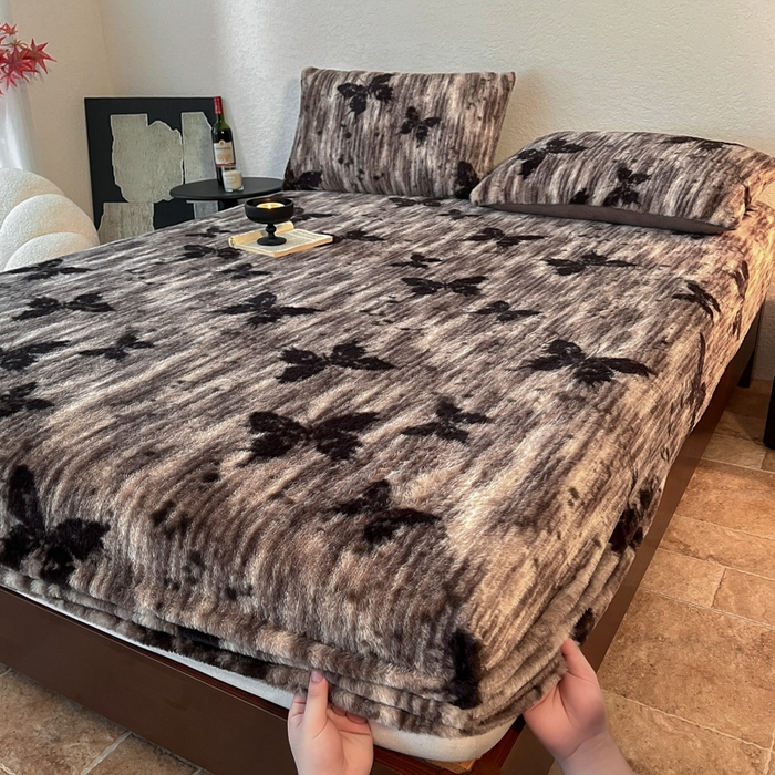 91家纺网 家纺一手货源 找家纺 子曰 2025新款加厚美拉德兔绒床笠 美拉德-梦境