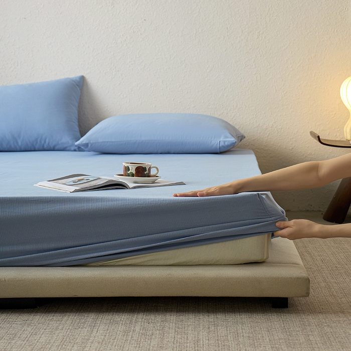 91家纺网 家纺一手货源 找家纺 千朵森 2025新款全棉纯棉提花磨毛床笠单品床笠单件单床笠 线语—雾霾蓝