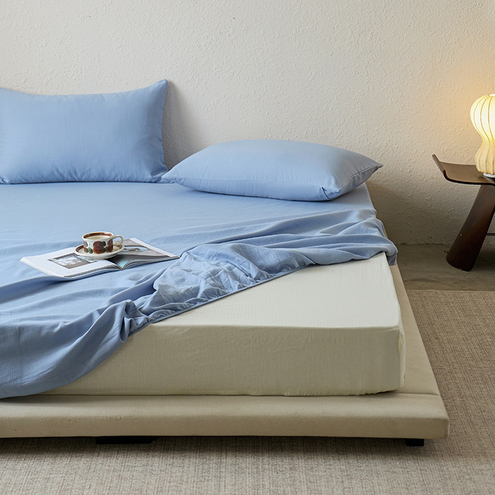 91家纺网 家纺一手货源 找家纺 千朵森 2025新款全棉纯棉提花磨毛床笠单品床笠单件单床笠 线语—雾霾蓝