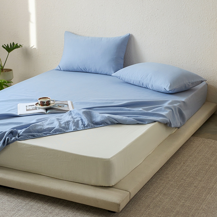 91家纺网 家纺一手货源 找家纺 千朵森 2025新款全棉纯棉提花磨毛床笠单品床笠单件单床笠 线语—雾霾蓝