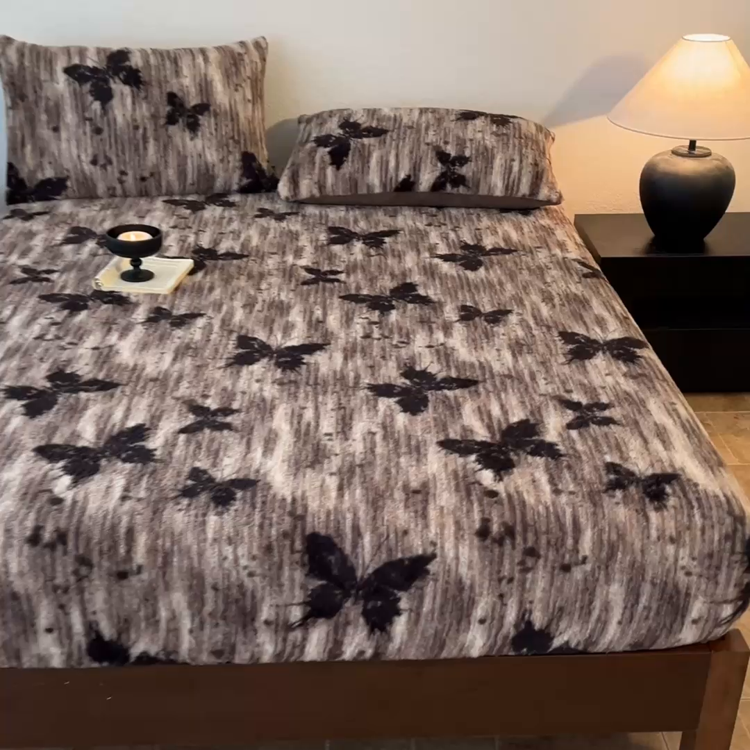 91家纺网 家纺一手货源 找家纺 子曰 2025新款加厚美拉德兔绒床笠 美拉德-梦境