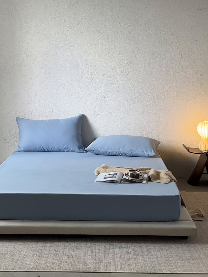 91家纺网 家纺一手货源 找家纺 千朵森 2025新款全棉纯棉提花磨毛床笠单品床笠单件单床笠 线语—雾霾蓝