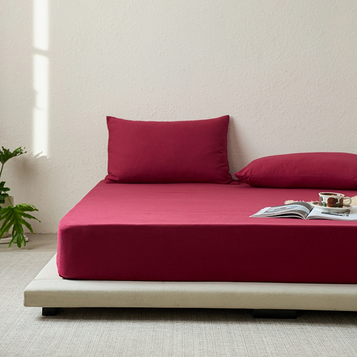 91家纺网 家纺一手货源 找家纺 千朵森 2025新款全棉纯棉提花磨毛床笠单品床笠单件单床笠 线语—喜庆红