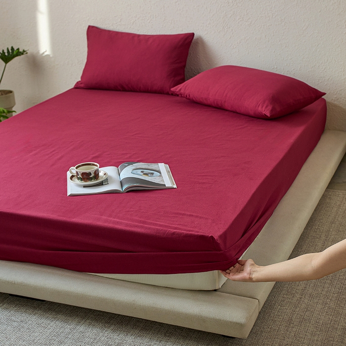 91家纺网 家纺一手货源 找家纺 千朵森 2025新款全棉纯棉提花磨毛床笠单品床笠单件单床笠 线语—喜庆红