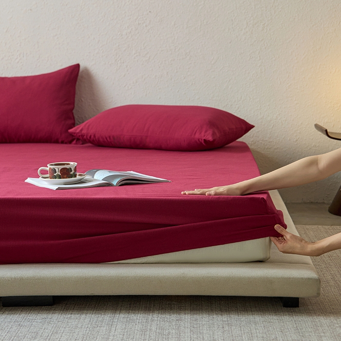 91家纺网 家纺一手货源 找家纺 千朵森 2025新款全棉纯棉提花磨毛床笠单品床笠单件单床笠 线语—喜庆红