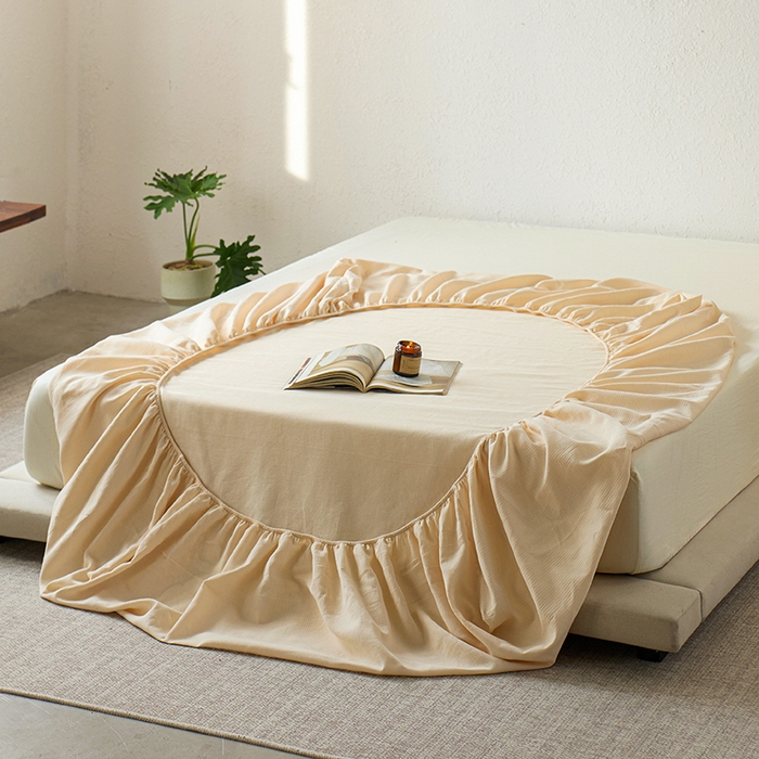 91家纺网 家纺一手货源 找家纺 千朵森 2025新款全棉纯棉提花磨毛床笠单品床笠单件单床笠 线语—杏奶米