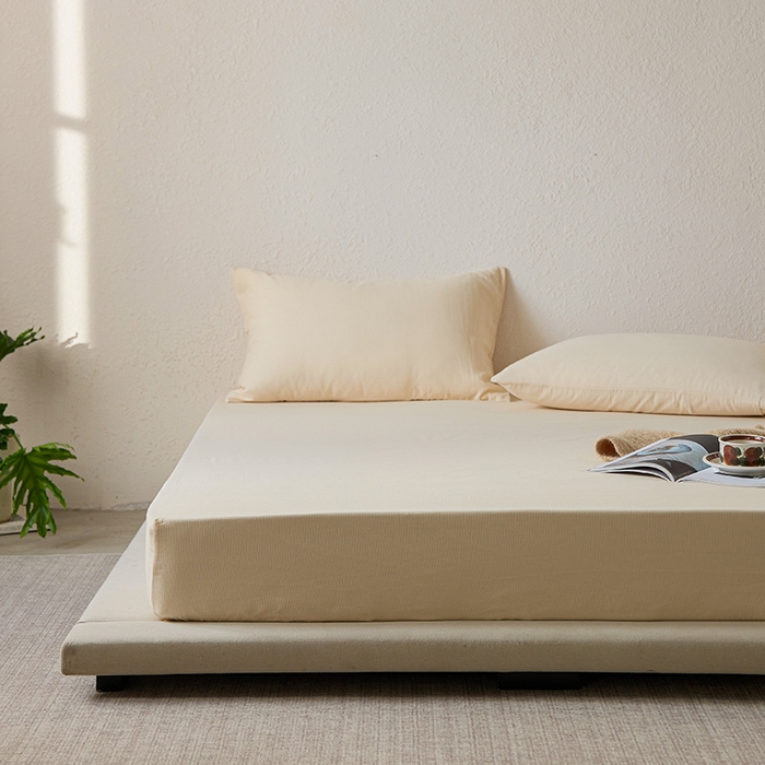 91家纺网 家纺一手货源 找家纺 千朵森 2025新款全棉纯棉提花磨毛床笠单品床笠单件单床笠 线语—杏奶米