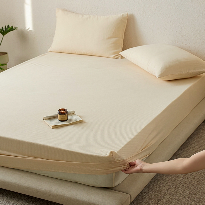 91家纺网 家纺一手货源 找家纺 千朵森 2025新款全棉纯棉提花磨毛床笠单品床笠单件单床笠 线语—杏奶米