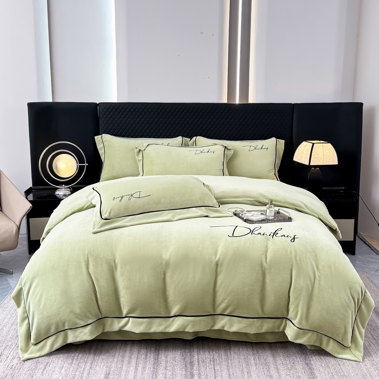 91家纺网 家纺一手货源 找家纺 （总）KA家纺 2025新款冬轻奢刺绣款嵌绳大拼角牛奶绒四件套