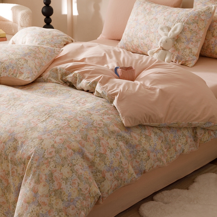 91家纺网 家纺一手货源 找家纺 金奇达家纺 2025新款双感-羽零™空气拉绒床单四件套【暖阳】（会员减20元） 莫奈花园