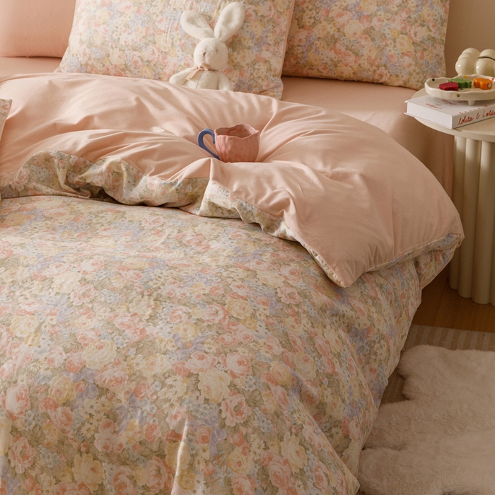 91家纺网 家纺一手货源 找家纺 金奇达家纺 2025新款双感-羽零™空气拉绒床单四件套【暖阳】（会员减20元） 莫奈花园