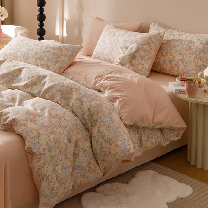 91家纺网 家纺一手货源 找家纺 金奇达家纺 2025新款双感-羽零™空气拉绒床单四件套【暖阳】（会员减20元） 莫奈花园