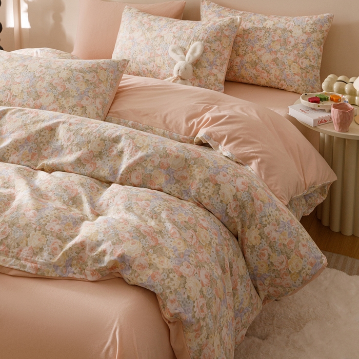 91家纺网 家纺一手货源 找家纺 金奇达家纺 2025新款双感-羽零™空气拉绒床单四件套【暖阳】（会员减20元） 莫奈花园