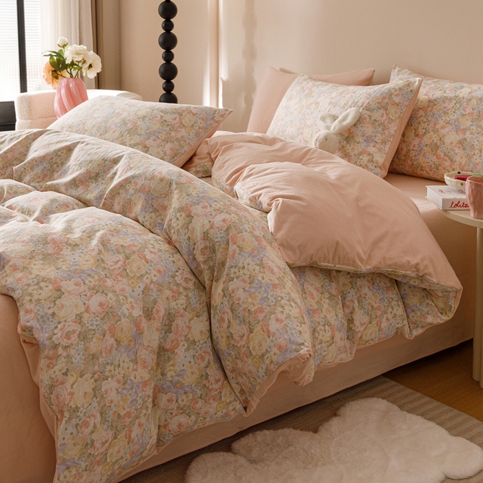 91家纺网 家纺一手货源 找家纺 金奇达家纺 2025新款双感-羽零™空气拉绒床单四件套【暖阳】（会员减20元） 莫奈花园