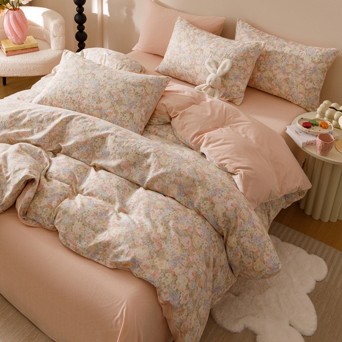 91家纺网 家纺一手货源 找家纺 金奇达家纺 2025新款双感-羽零™空气拉绒床单四件套【暖阳】（会员减20元） 莫奈花园