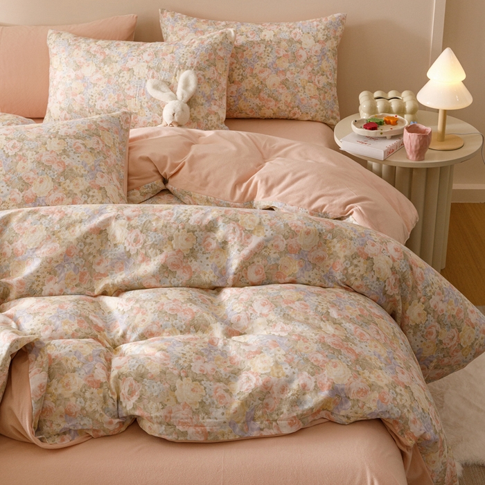 91家纺网 家纺一手货源 找家纺 金奇达家纺 2025新款双感-羽零™空气拉绒床单四件套【暖阳】（会员减20元） 莫奈花园