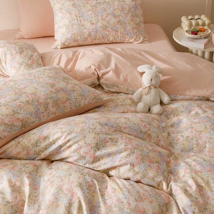 91家纺网 家纺一手货源 找家纺 金奇达家纺 2025新款双感-羽零™空气拉绒床单四件套【暖阳】（会员减20元） 莫奈花园