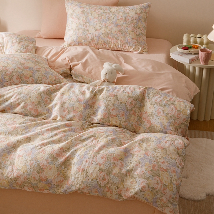 91家纺网 家纺一手货源 找家纺 金奇达家纺 2025新款双感-羽零™空气拉绒床单四件套【暖阳】（会员减20元） 莫奈花园