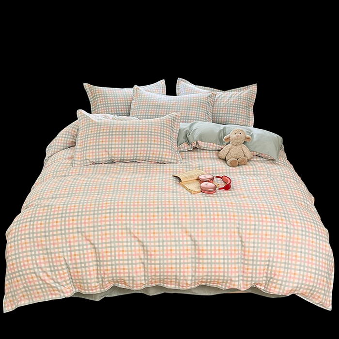 91家纺网 家纺一手货源 找家纺 好亿来家纺 2025新款植物羊绒加厚斜纹磨毛四件套及单被套系列 彩虹格