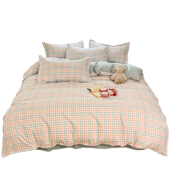 91家纺网 家纺一手货源 找家纺 好亿来家纺 2025新款植物羊绒加厚斜纹磨毛四件套及单被套系列 彩虹格