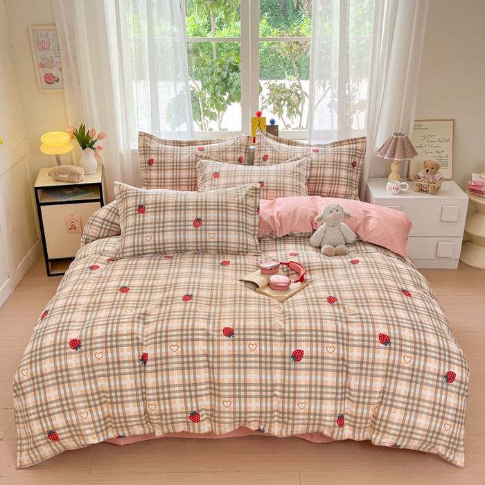 91家纺网 家纺一手货源 找家纺 好亿来家纺 2025新款植物羊绒加厚斜纹磨毛四件套及单被套系列 草莓爱心