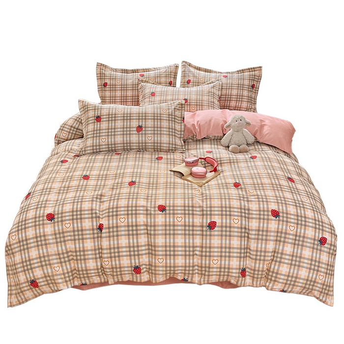 91家纺网 家纺一手货源 找家纺 好亿来家纺 2025新款植物羊绒加厚斜纹磨毛四件套及单被套系列 草莓爱心