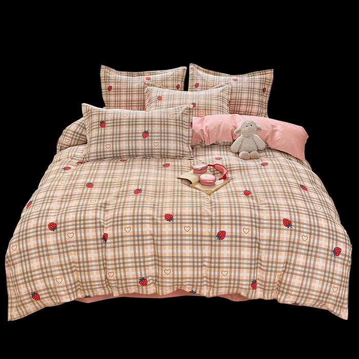 91家纺网 家纺一手货源 找家纺 好亿来家纺 2025新款植物羊绒加厚斜纹磨毛四件套及单被套系列 草莓爱心