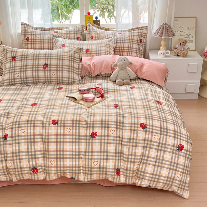 91家纺网 家纺一手货源 找家纺 好亿来家纺 2025新款植物羊绒加厚斜纹磨毛四件套及单被套系列 草莓爱心