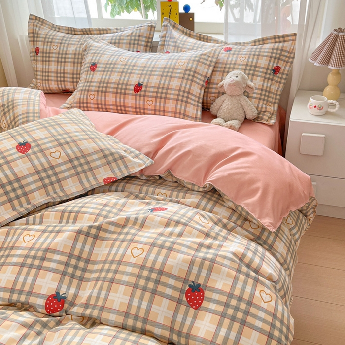 91家纺网 家纺一手货源 找家纺 好亿来家纺 2025新款植物羊绒加厚斜纹磨毛四件套及单被套系列 草莓爱心