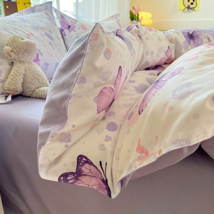 91家纺网 家纺一手货源 找家纺 好亿来家纺 2025新款植物羊绒加厚斜纹磨毛四件套及单被套系列 蝶舞