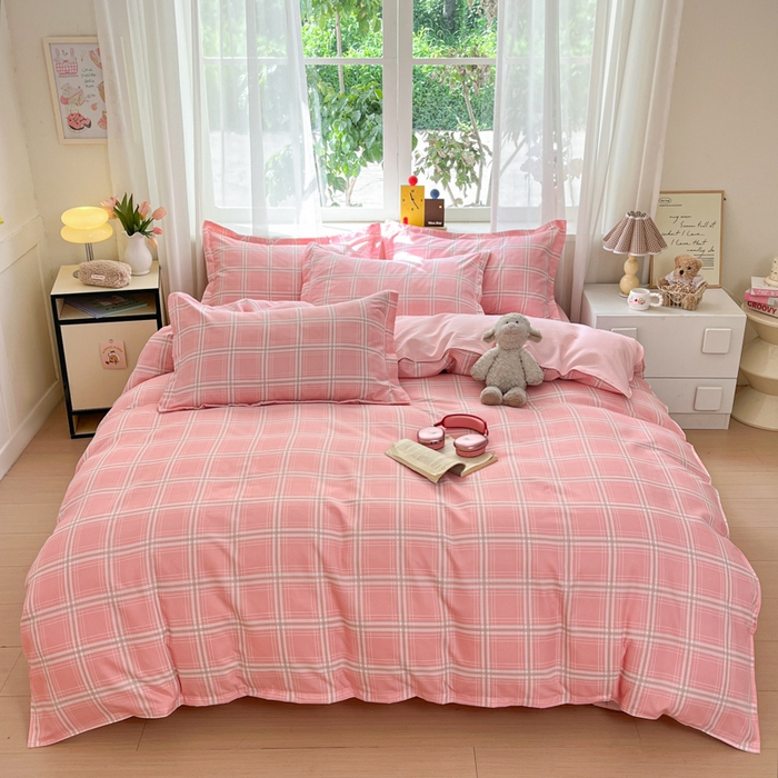 91家纺网 家纺一手货源 找家纺 好亿来家纺 2025新款植物羊绒加厚斜纹磨毛四件套及单被套系列 格弗里-粉