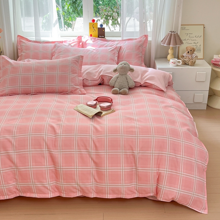 91家纺网 家纺一手货源 找家纺 好亿来家纺 2025新款植物羊绒加厚斜纹磨毛四件套及单被套系列 格弗里-粉