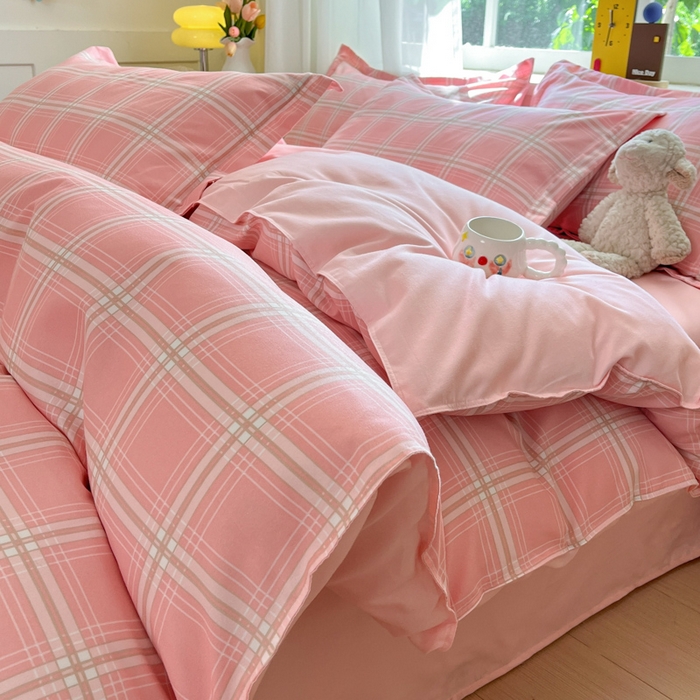 91家纺网 家纺一手货源 找家纺 好亿来家纺 2025新款植物羊绒加厚斜纹磨毛四件套及单被套系列 格弗里-粉