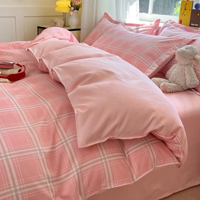 91家纺网 家纺一手货源 找家纺 好亿来家纺 2025新款植物羊绒加厚斜纹磨毛四件套及单被套系列 格弗里-粉