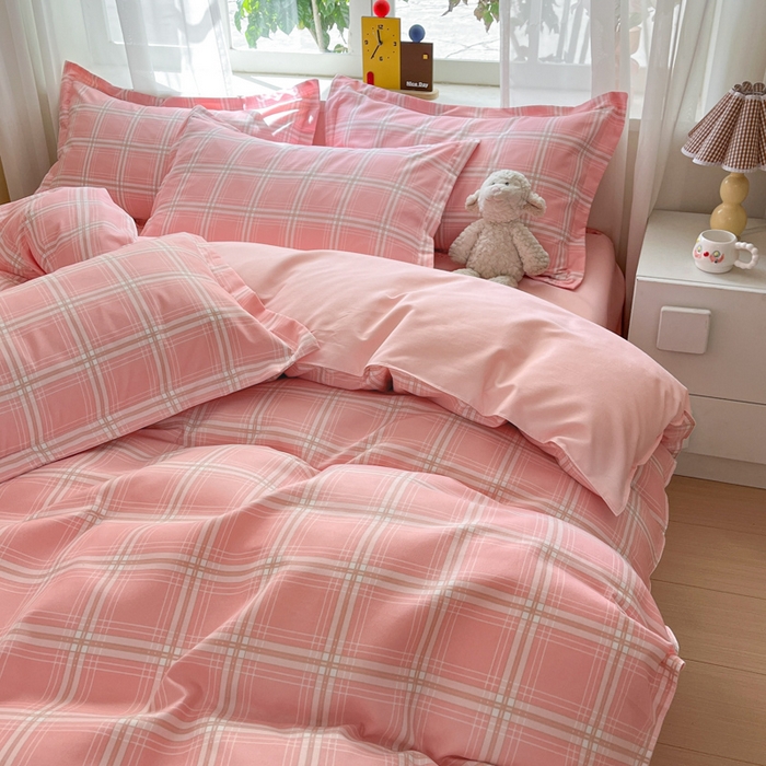 91家纺网 家纺一手货源 找家纺 好亿来家纺 2025新款植物羊绒加厚斜纹磨毛四件套及单被套系列 格弗里-粉