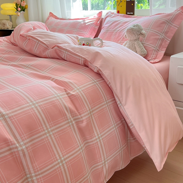 91家纺网 家纺一手货源 找家纺 好亿来家纺 2025新款植物羊绒加厚斜纹磨毛四件套及单被套系列 格弗里-粉