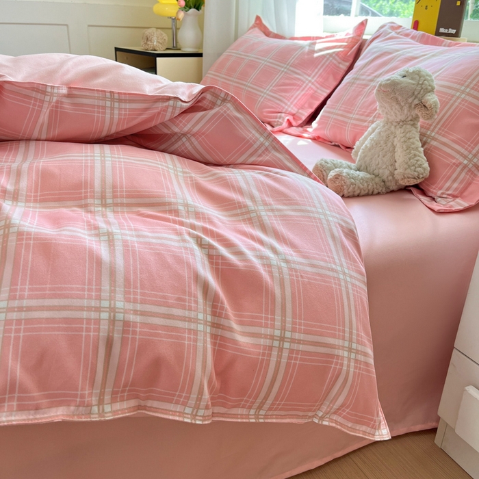 91家纺网 家纺一手货源 找家纺 好亿来家纺 2025新款植物羊绒加厚斜纹磨毛四件套及单被套系列 格弗里-粉