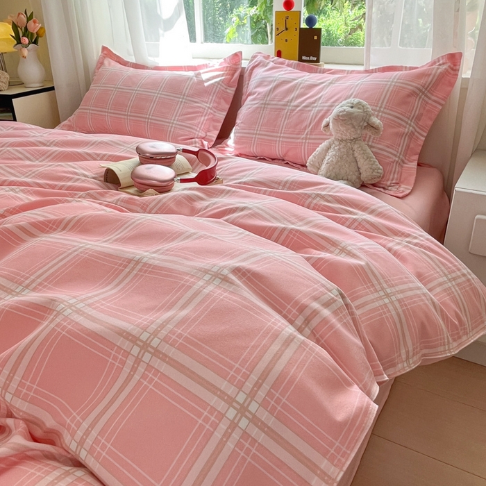 91家纺网 家纺一手货源 找家纺 好亿来家纺 2025新款植物羊绒加厚斜纹磨毛四件套及单被套系列 格弗里-粉