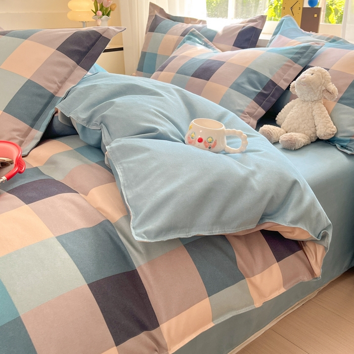 91家纺网 家纺一手货源 找家纺 好亿来家纺 2025新款植物羊绒加厚斜纹磨毛四件套及单被套系列 光年-蓝