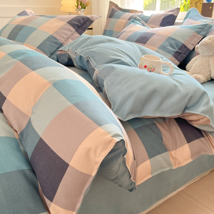 91家纺网 家纺一手货源 找家纺 好亿来家纺 2025新款植物羊绒加厚斜纹磨毛四件套及单被套系列 光年-蓝