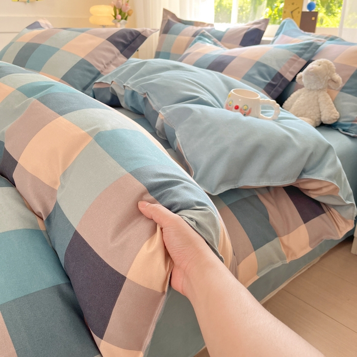 91家纺网 家纺一手货源 找家纺 好亿来家纺 2025新款植物羊绒加厚斜纹磨毛四件套及单被套系列 光年-蓝