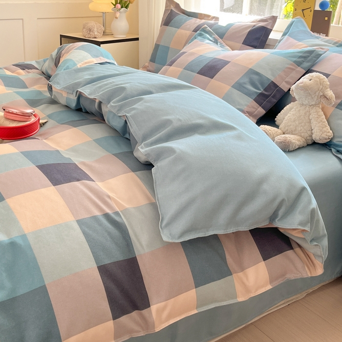 91家纺网 家纺一手货源 找家纺 好亿来家纺 2025新款植物羊绒加厚斜纹磨毛四件套及单被套系列 光年-蓝