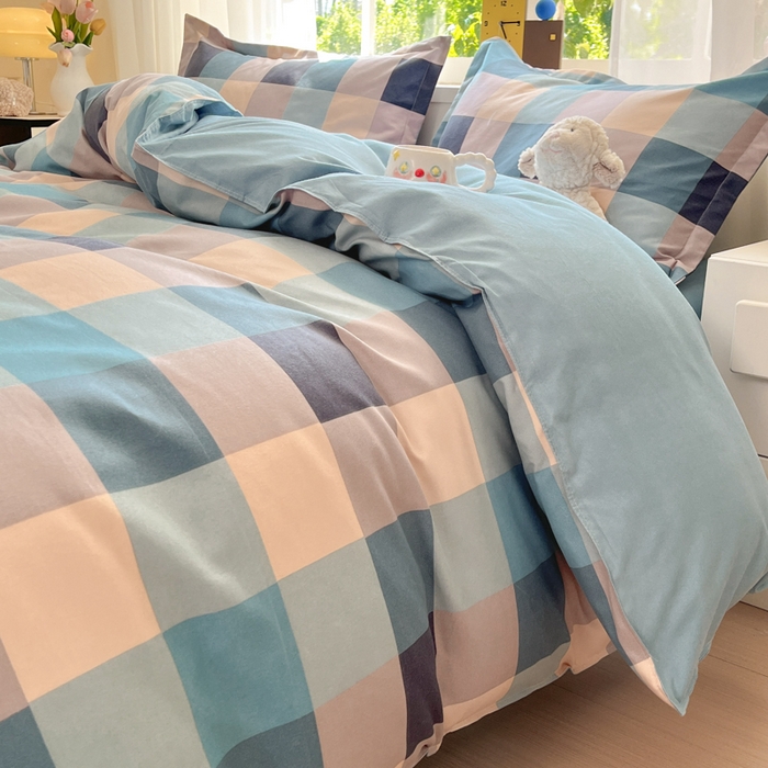 91家纺网 家纺一手货源 找家纺 好亿来家纺 2025新款植物羊绒加厚斜纹磨毛四件套及单被套系列 光年-蓝