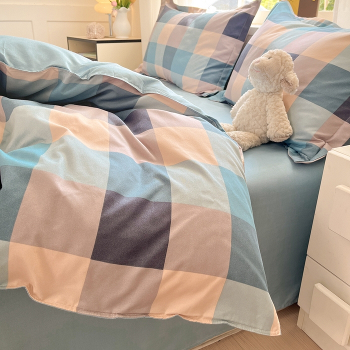 91家纺网 家纺一手货源 找家纺 好亿来家纺 2025新款植物羊绒加厚斜纹磨毛四件套及单被套系列 光年-蓝