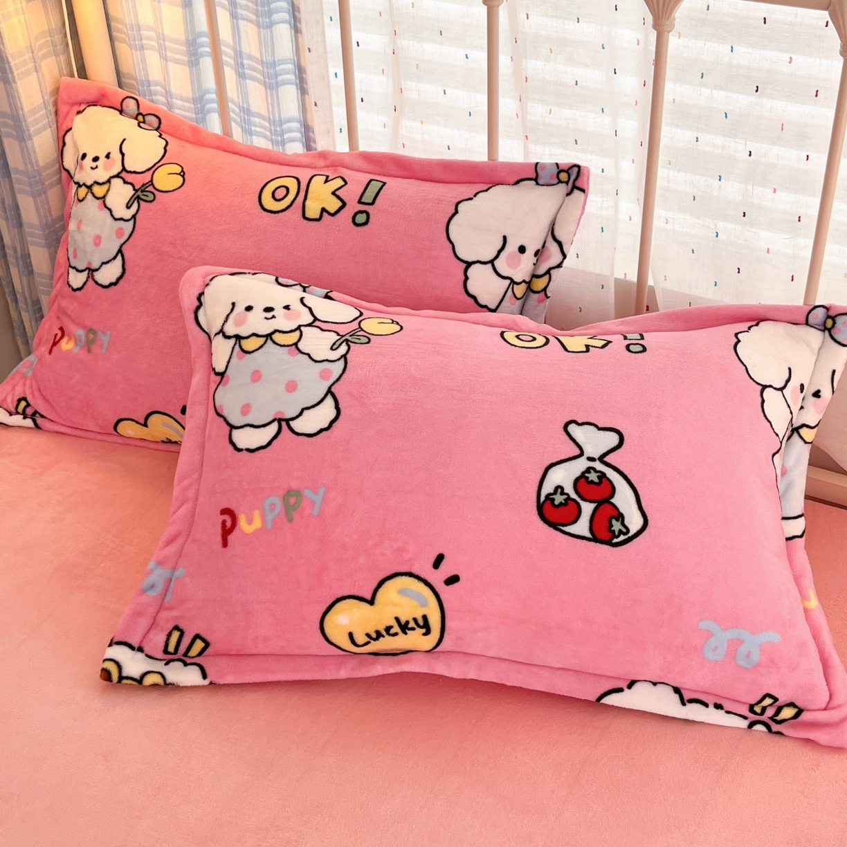 91家纺网 家纺一手货源 找家纺 川悦生活 2025新款加厚牛奶绒印花四件套 嗨皮小奶狗