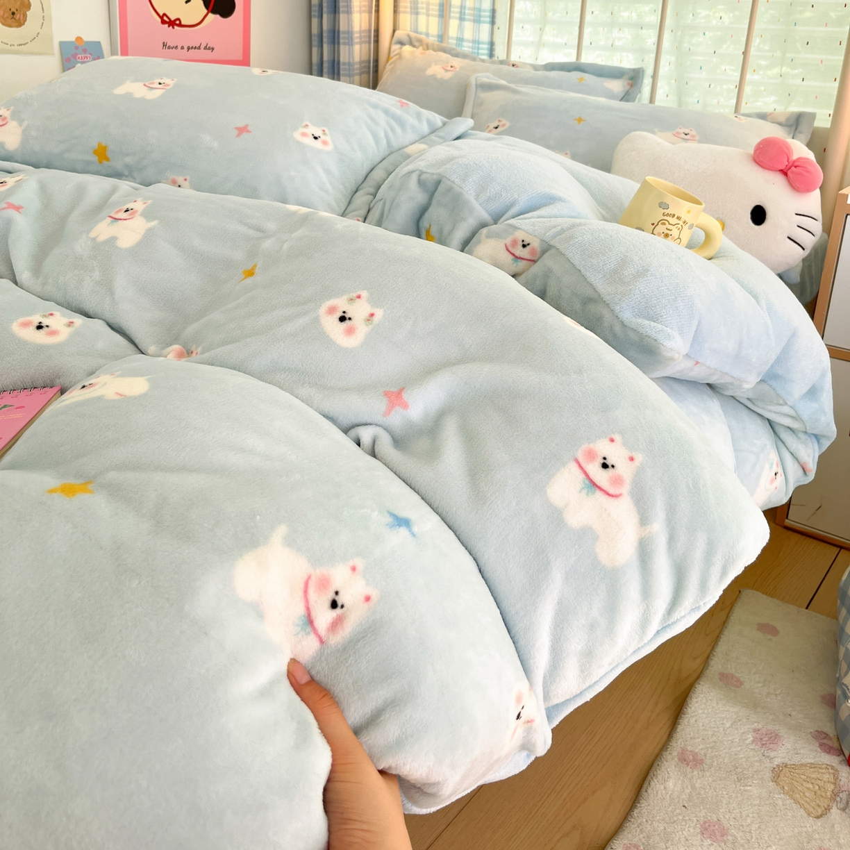 91家纺网 家纺一手货源 找家纺 川悦生活 2025新款加厚牛奶绒印花四件套 奶酥小狗