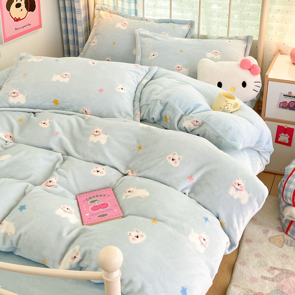 91家纺网 家纺一手货源 找家纺 川悦生活 2025新款加厚牛奶绒印花四件套 奶酥小狗