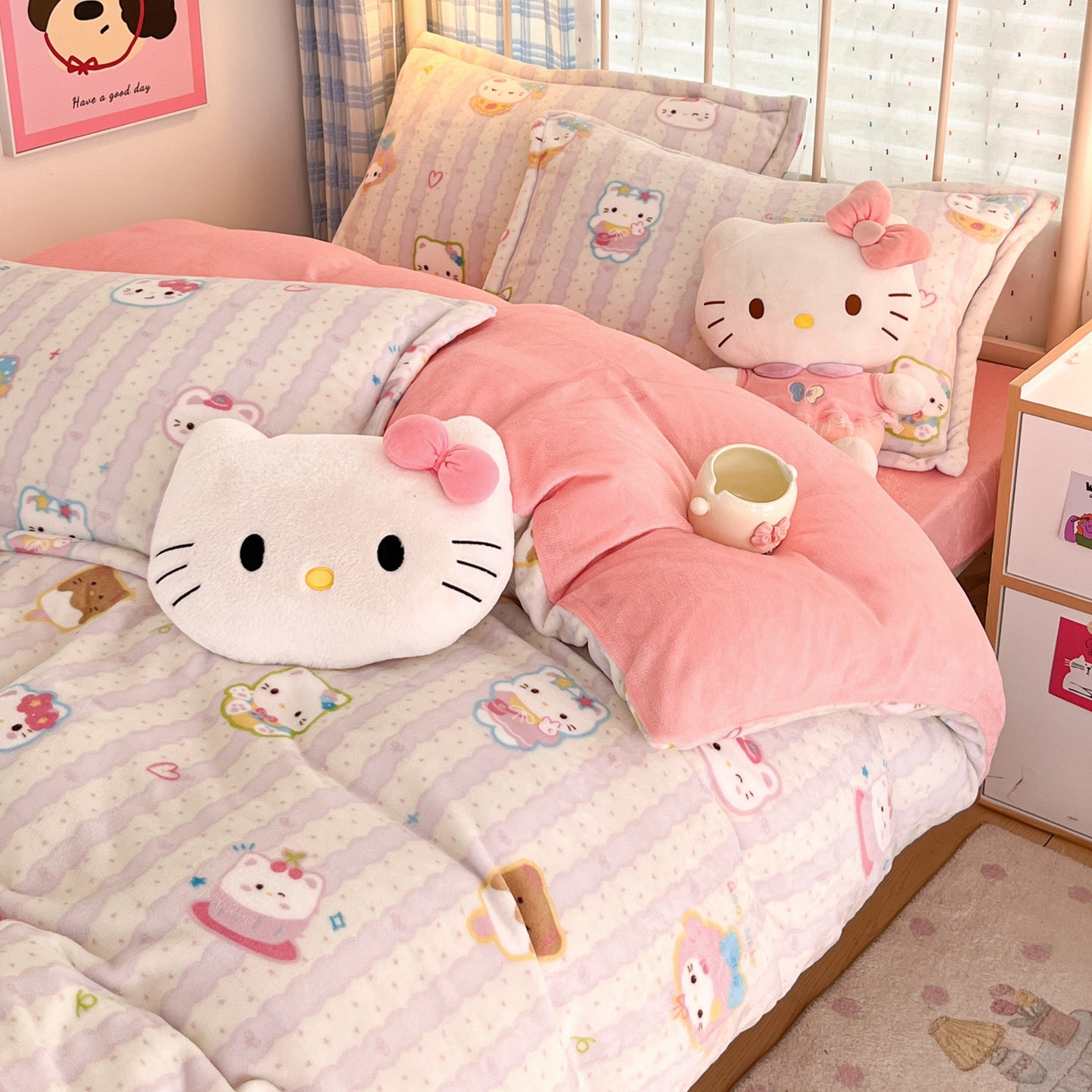 91家纺网 家纺一手货源 找家纺 川悦生活 2025新款加厚牛奶绒印花四件套 茉茉奶猫