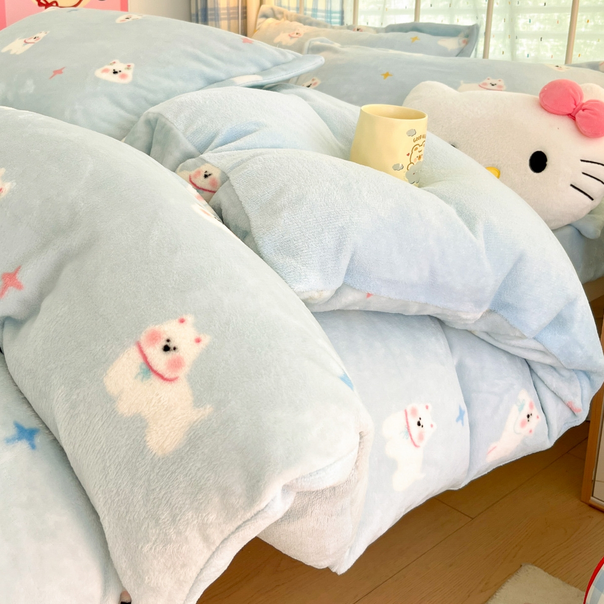 91家纺网 家纺一手货源 找家纺 川悦生活 2025新款加厚牛奶绒印花四件套 奶酥小狗